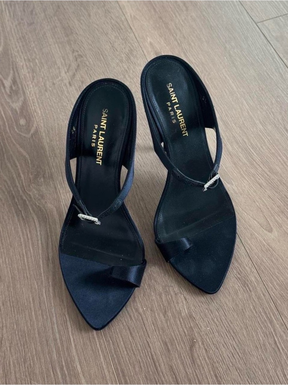 Saint Laurent Navy Satin Slingback Heels